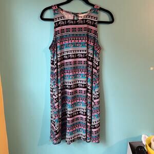 Bobbie Brooks Women's Sleeveless Tank Dress Multicolor Elephant Geo print Size M